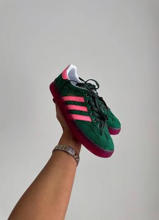 Крутые кеды adidas gazelle green pink1 фото