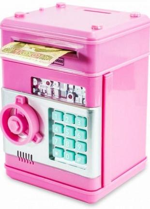 Скарбничка сейф, дитячий банкомат із кодовим замком number bank рожевий