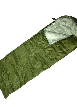 Похідний туристичний портативний спальний мішок з капюшоном у чохлі зелений