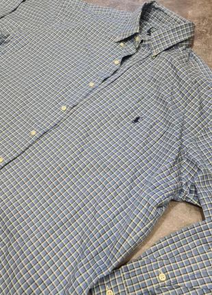 Мужская рубашка длинный рукав голубой в клетку поло лого polo ralph lauren5 фото