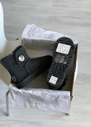 Женские чёрные угги ugg mini bailey button swarovski black3 фото