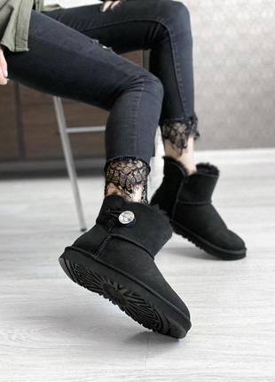 Женские чёрные угги ugg mini bailey button swarovski black4 фото