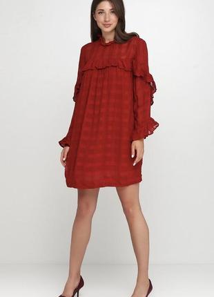 Платье плаття бордовое бордове червоне h&m с баской1 фото