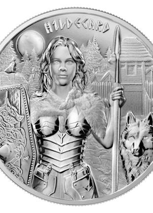 Серебряная монета 1oz валькирии: хильдегарда  5 марок 2022 с сертификатом!