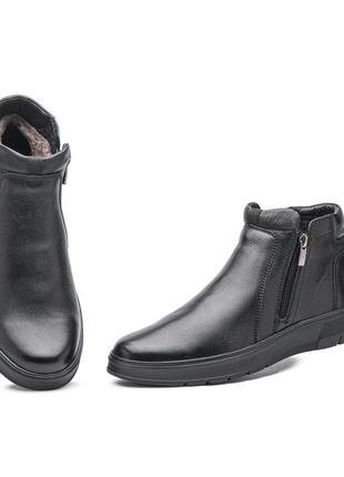 Зимние мужские черные ботинки из натуральной кожи на цигейке от производителя detta