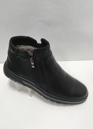 Зимние мужские черные ботинки из натуральной кожи на цигейке от производителя detta3 фото