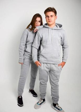 Мужской утеплённый спортивный костюм на флисе светло-серый