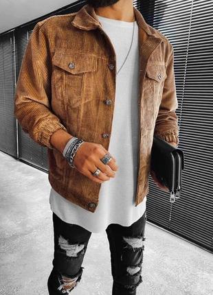 Чоловіча стильна вельветова куртка на весну/осінь коричневого кольору3 фото
