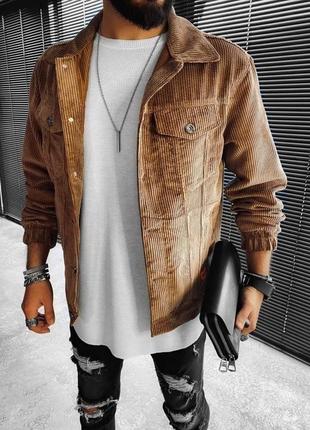 Чоловіча стильна вельветова куртка на весну/осінь коричневого кольору2 фото