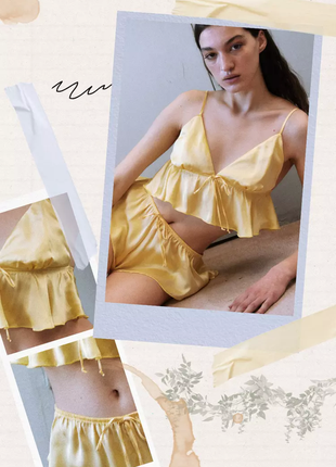 Сатиновые пижамные шорты primark yellow satin shorts - l-xl3 фото