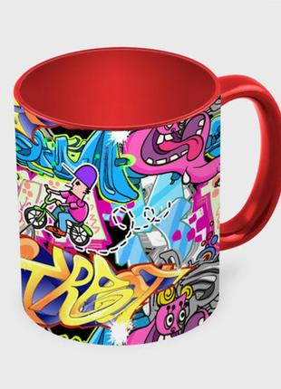 Чашка с принтом  «велосипедист и глаз граффити» (цвет чашки на выбор)3 фото