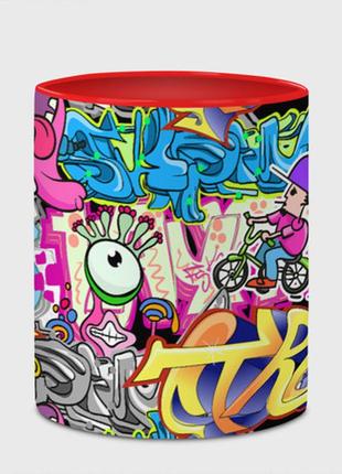 Чашка с принтом  «велосипедист и глаз граффити» (цвет чашки на выбор)4 фото