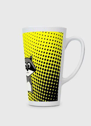 Чашка с принтом латте «енот на желтом фоне с черными пятнами»3 фото