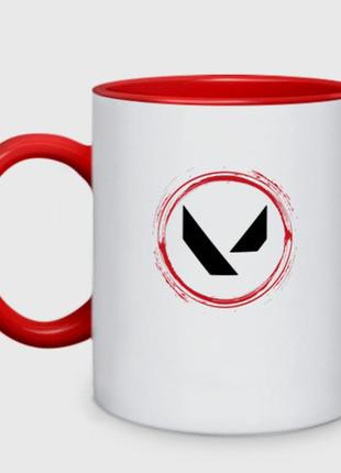 Чашка с принтом двухцветная «символ valorant и красная краска вокруг» (цвет чашки на выбор)