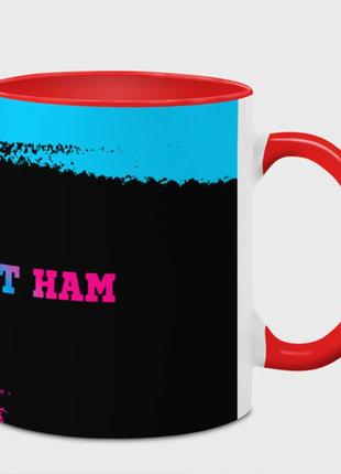Чашка с принтом  «west ham - neon gradient: надпись и символ» (цвет чашки на выбор)