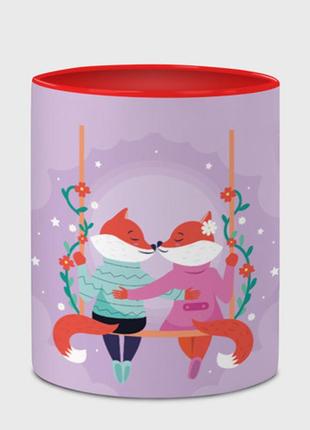 Чашка с принтом  «милая пара лисичек в день святого валентина» (цвет чашки на выбор)4 фото