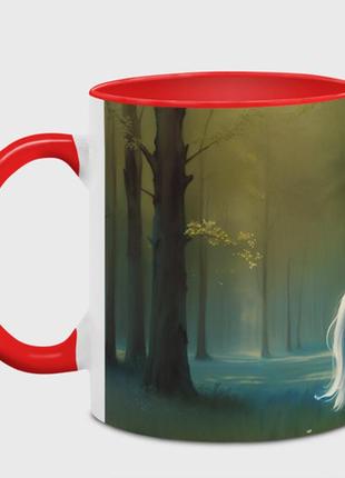 Чашка з принтом  «єдиноріг у літньому лісі» (колір чашки на вибір)2 фото