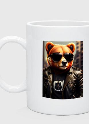 Чашка з принтом  керамічний «ведмідь рокер»
