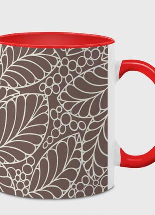 Чашка с принтом  «кофеиновый паттерн из листьев» (цвет чашки на выбор)