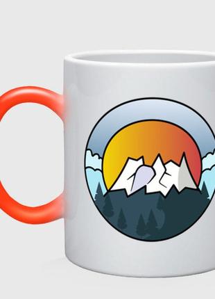 Чашка з принтом  хамелеон «пейзаж, гора на тлі сонця, що заходить» (колір чашки на вибір)