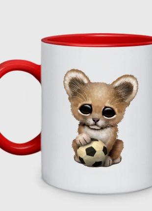 Чашка з принтом  двоколірний «футбол - лев» (колір чашки на вибір)