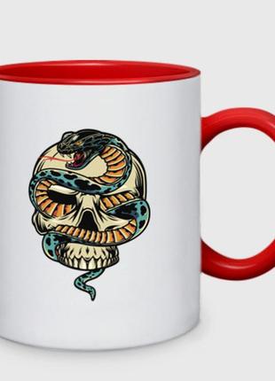 Чашка з принтом  двоколірна «snake&skull» (колір чашки на вибір)2 фото