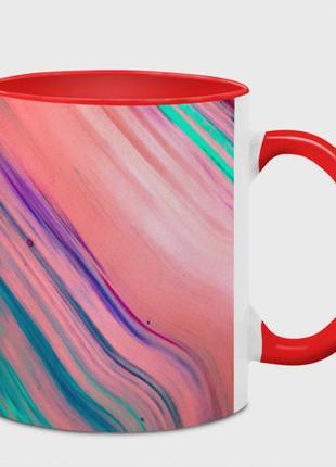 Чашка з принтом «зелені та рожеві абстрактні хвилі» (колір чашки на вибір)