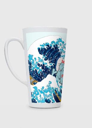 Чашка з принтом  лате «закохані тюлені у великої хвилі канагава»