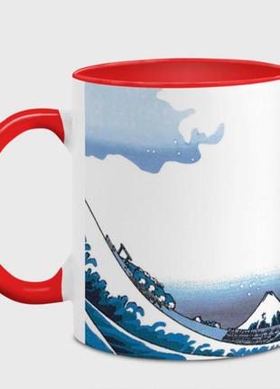 Чашка с принтом  «цунами в японии» (цвет чашки на выбор)2 фото