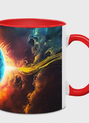 Чашка з принтом  «планета в вогняному космосі» (колір чашки на вибір)