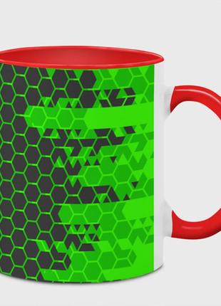 Чашка з принтом «зелена дрібна сітка гексагонів» (колір чашки на вибір)