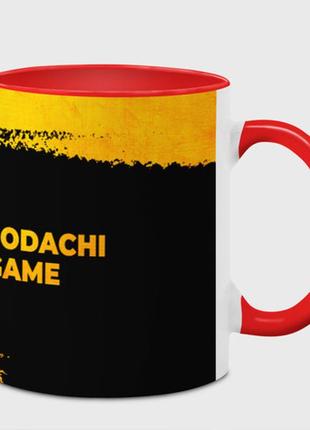 Чашка с принтом  «tomodachi game - gold gradient: надпись и символ» (цвет чашки на выбор)