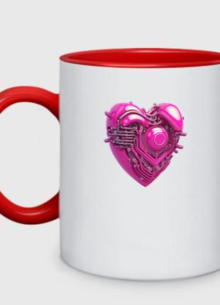 Чашка с принтом двухцветная «механическое розовое сердце» (цвет чашки на выбор)