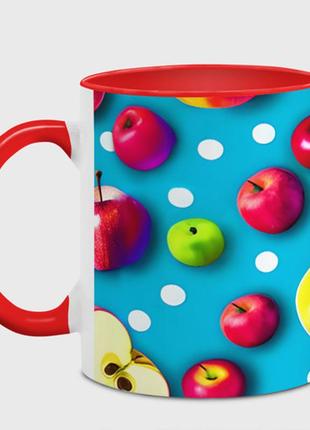 Чашка с принтом  «яблоки целые и в разрезе» (цвет чашки на выбор)2 фото