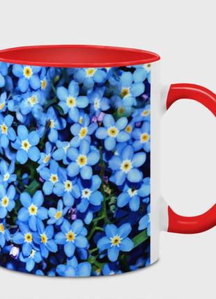 Чашка с принтом  «незабудки - мелкие синие цветочки полевые» (цвет чашки на выбор)