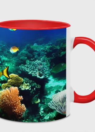 Чашка з принтом «риби на дні моря» (колір чашки на вибір)1 фото