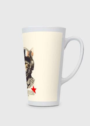 Чашка з принтом  лате «кіт військовий пілот»3 фото