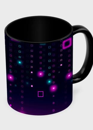 Чашка с принтом  «светящиеся неоновые квадраты» (цвет чашки на выбор)3 фото