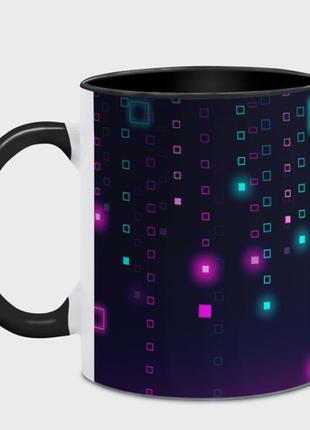 Чашка с принтом  «светящиеся неоновые квадраты» (цвет чашки на выбор)2 фото