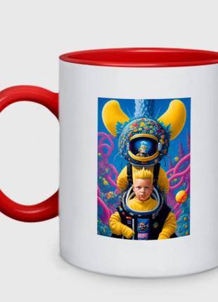 Чашка с принтом двухцветная «барт симпсон в скафандре - фантазия» (цвет чашки на выбор)1 фото