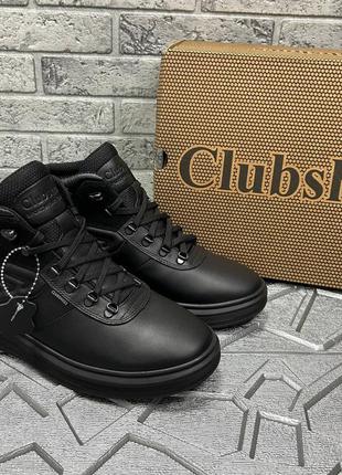 Зимові чоловічі чорні шкіряні черевики від бренду clubshoes