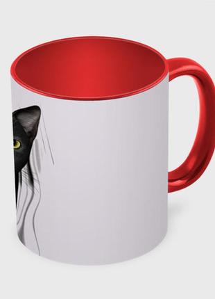 Чашка з принтом  «чорна кішка 3d ілюзія» (колір чашки на вибір)3 фото