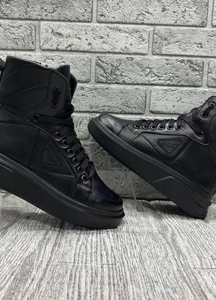 Хайтопы polly кожаные черные