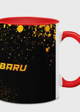 Чашка с принтом  «subaru - gold gradient: надпись и символ» (цвет чашки на выбор)
