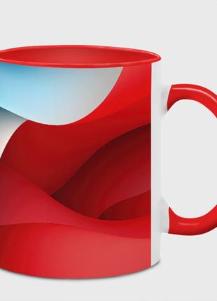 Чашка с принтом  «белые синие и красные волны» (цвет чашки на выбор)