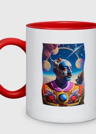 Чашка с принтом двухцветная «космический портрет сальвадора дали - нейросеть - искусство» (цвет чашки на