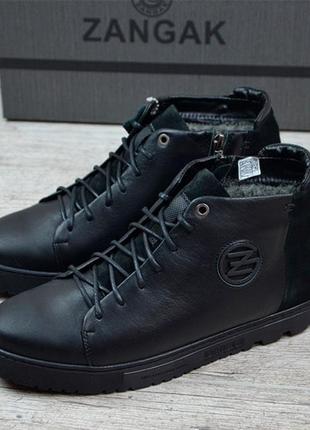 Зимові чоловічі черевики чорного кольору з натуральної шкіри від бренду zangak2 фото