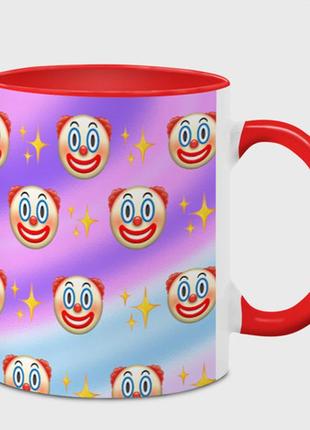 Чашка с принтом  «узор с клоунами» (цвет чашки на выбор)