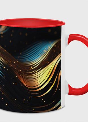 Чашка з принтом «золоті хвилі на чорному тлі» (колір чашки на вибір)