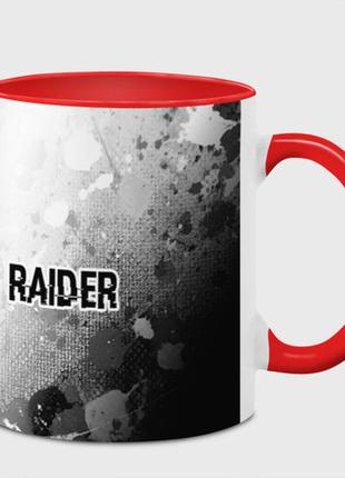 Чашка с принтом  «tomb raider glitch на светлом фоне: надпись и символ» (цвет чашки на